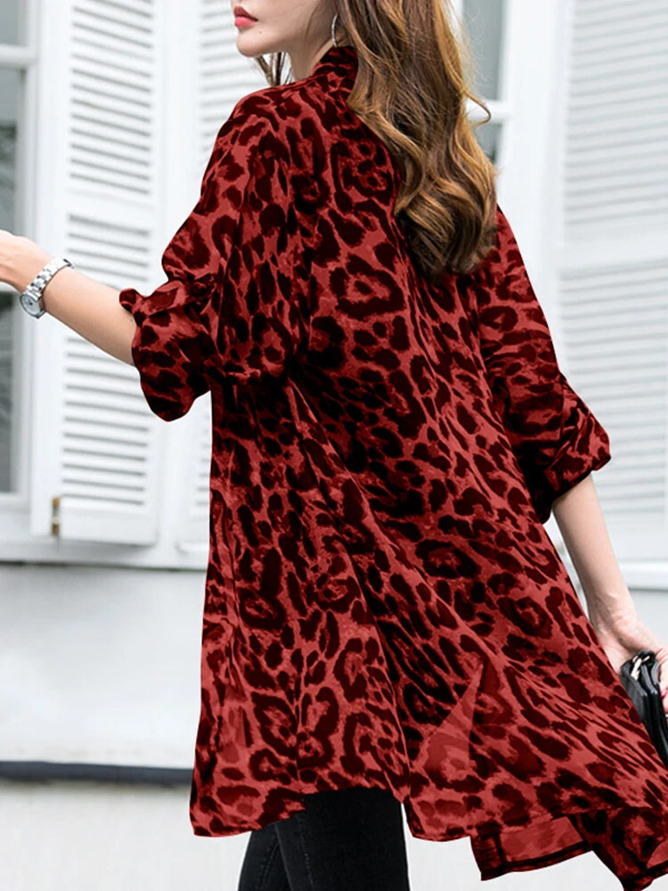 (image for) Long Sleeve Thin Light Chiffon Leopard Leisure Cardigan For Women