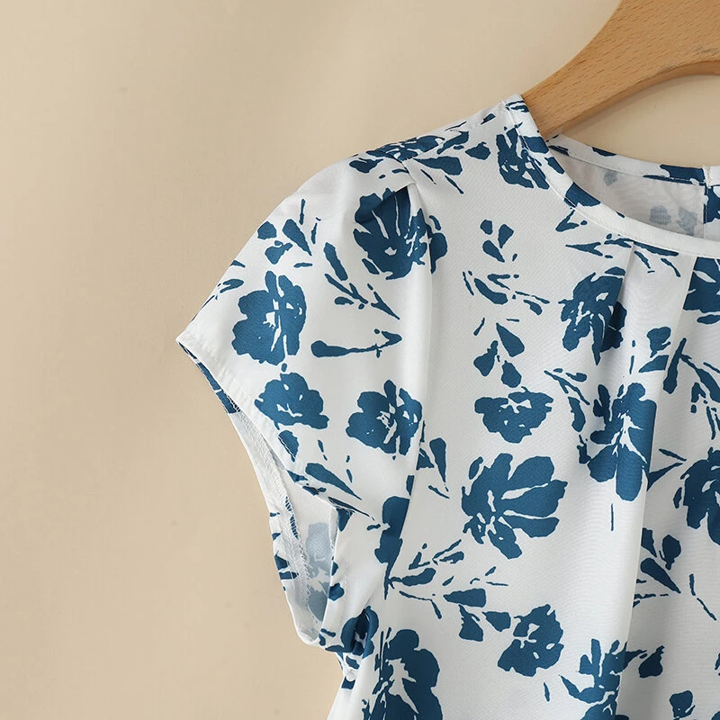 (image for) ZANZEA Womens Floral Print Ruffled Open Round Neck Design Short Sleeve Shirts