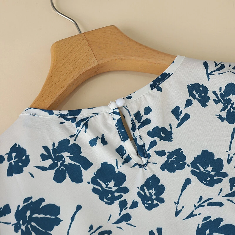 (image for) ZANZEA Womens Floral Print Ruffled Open Round Neck Design Short Sleeve Shirts